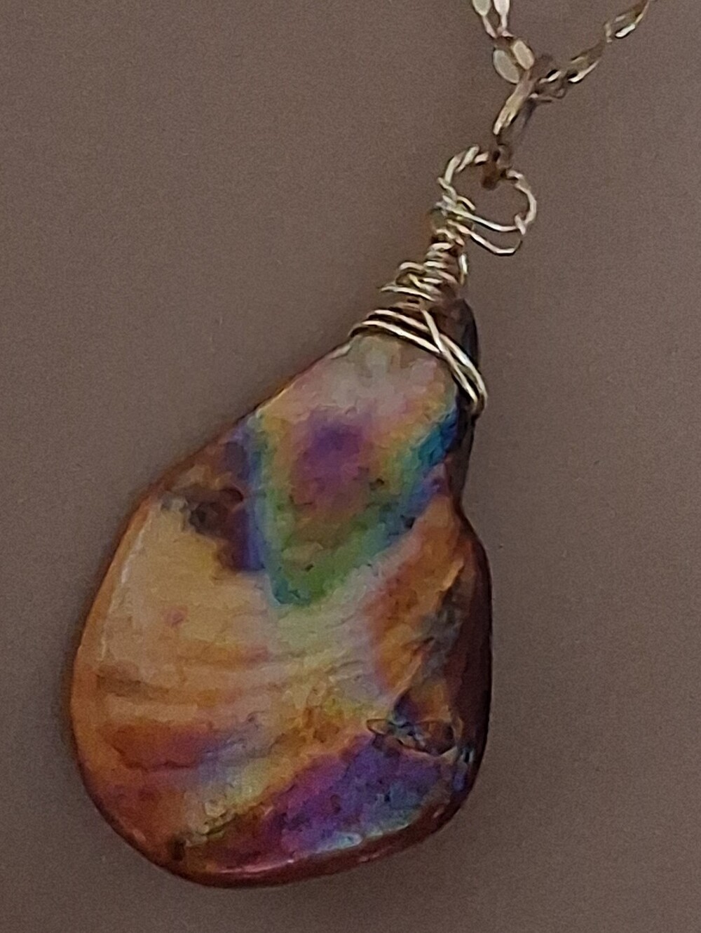 Gold Wire-Wrapped Multicolor Teardrop Pendant Necklace - Women Jewelry